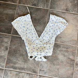 White and blue floral crop top from garage